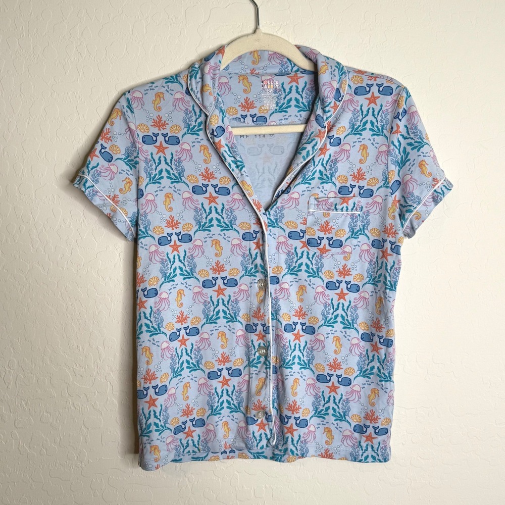 Roller Rabbit Women 100% Pima Cotton Pajama Top XS Blue Sea Life PJ Top Soft